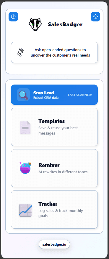 SalesBadger extension homepage -AI assistant for car sales